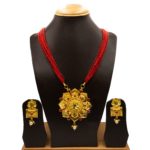 NS-2201018 - Gold Plated Multicolor Flower Traditional Temple Necklace Set