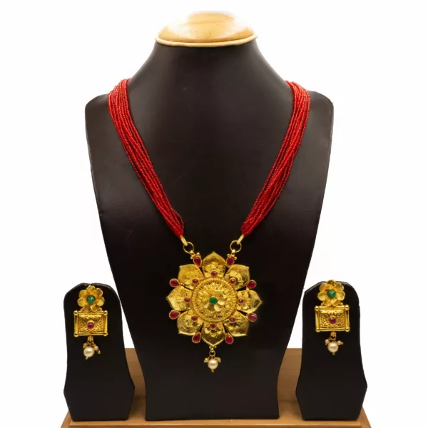 NS-2201018 - Gold Plated Multicolor Flower Traditional Temple Necklace Set