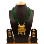 NS-2201019 - Gold Plated Multicolor Traditional Temple Green Pote Necklace Set