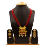 NS-2201019 - Gold Plated Multicolor Traditional Temple Red Pote Necklace Set