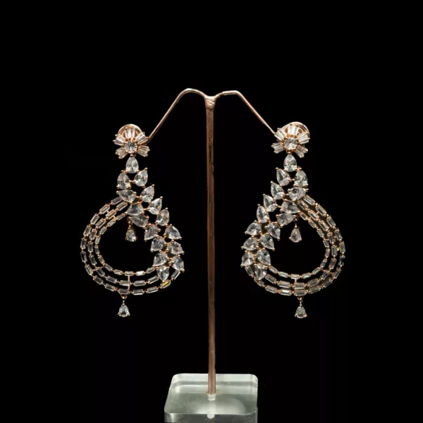 ER-2207002 - American Diamond Rose Gold Plated Statement Earrings