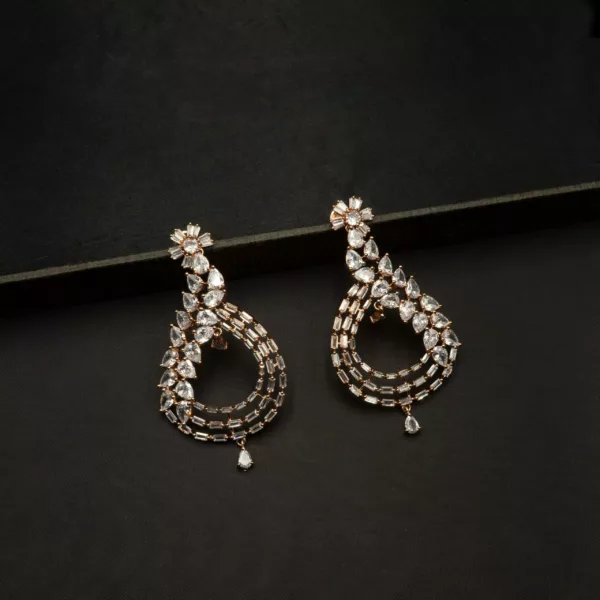 ER-2207002 - American Diamond Rose Gold Plated Statement Earrings