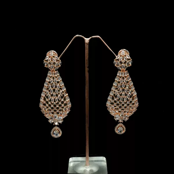 ER-2207007 - American Diamond Rose Gold Plated Contemporary Dangle Earrings
