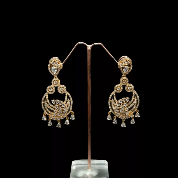 ER-2207008 - Gold Plated American Diamond Dangle Jhumka Earrings