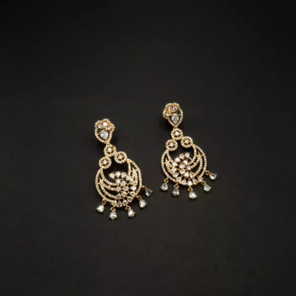 ER-2207008 - Gold Plated American Diamond Dangle Jhumka Earrings