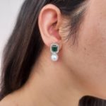 ER-2208003 - American Diamond Emerald Pearl Drop Stud Earrings