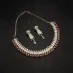 NS-2207001 - American Diamond White Gold Plated Ruby Studded Necklace Set