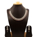 NS-2207001 - American Diamond White Gold Plated Ruby Studded Necklace Set