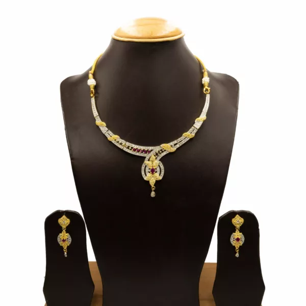 NS-2207004 - Gold Plated American Diamond Necklace Set