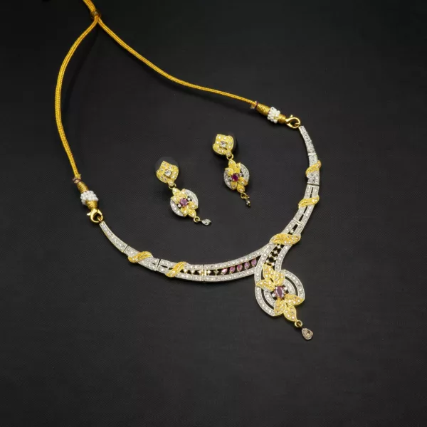 NS-2207004 - Gold Plated American Diamond Necklace Set