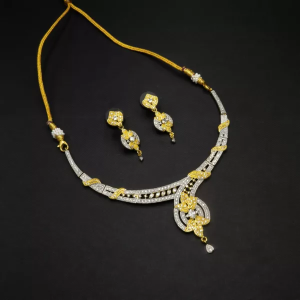 NS-2207005 - Gold Plated American Diamond Necklace Set