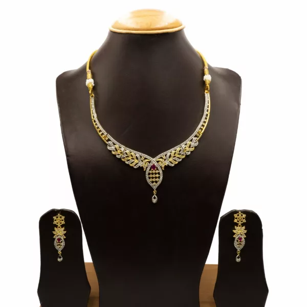 NS-2207006 - Gold Plated American Diamond Necklace Set
