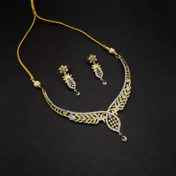 NS-2207006 - Gold Plated American Diamond Necklace Set
