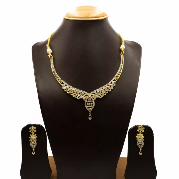 NS-2207007 - Gold Plated American Diamond Necklace Set