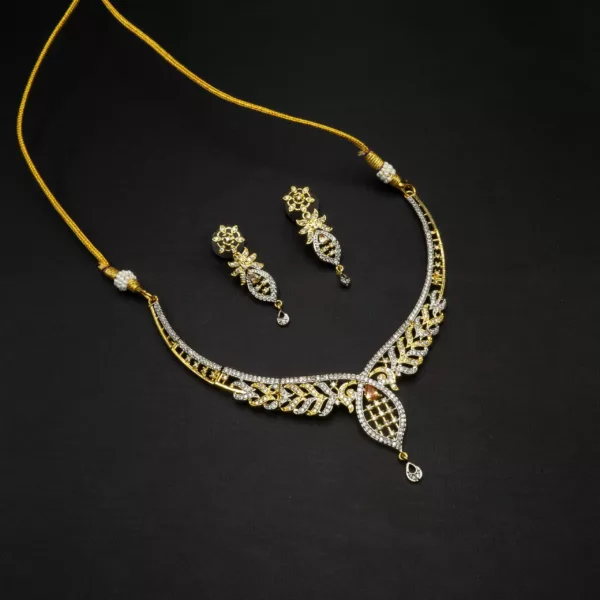 NS-2207007 - Gold Plated American Diamond Necklace Set