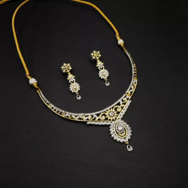 NS-2207008 - Gold Plated American Diamond Necklace Set