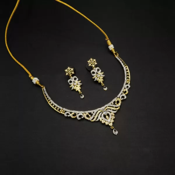 NS-2207009 - Gold Plated American Diamond Necklace Set
