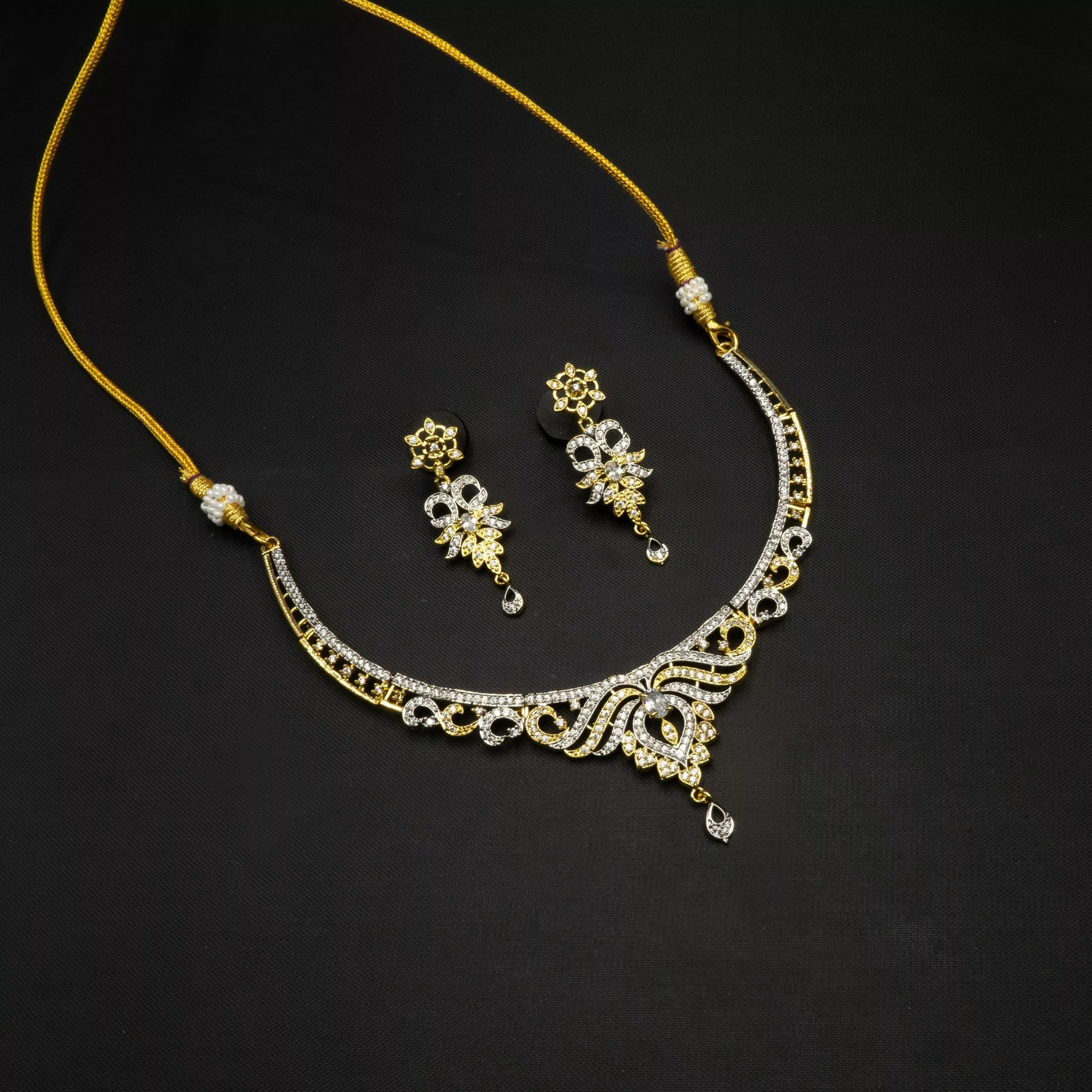 NS-2207009 - Gold Plated American Diamond Necklace Set NS-2207009 - Gold Plated American Diamond Necklace Set