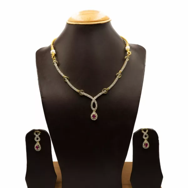 NS-2207010 - Gold Plated American Diamond Necklace Set