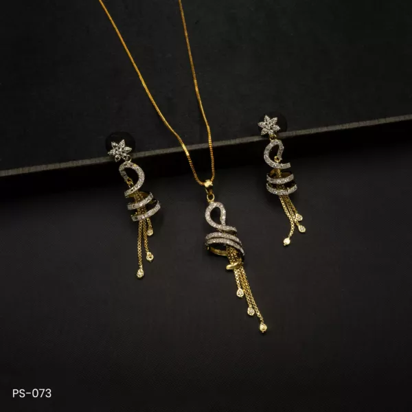 PS-073 - American Diamond Contemporary Spiral Pendant Set