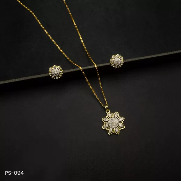 PS-094 - American Diamond Contemporary Flower Pendant Set