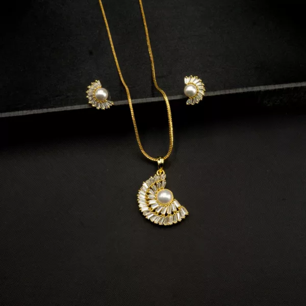 PS-2002020 - American Diamond Half Moon Pendant Set