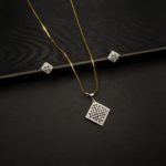 PS-2207001- Minimalist Diamond Shaped White Gold Plated American Diamond Pendant Set