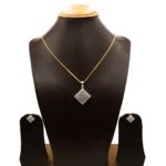 PS-2207001- Minimalist Diamond Shaped White Gold Plated American Diamond Pendant Set