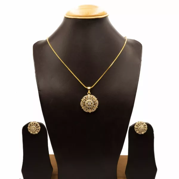 PS-2207003 - Gold Plated American Diamond Pendant Set