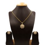 PS-2207004 - Gold Plated American Diamond Contemporary Pendant Set