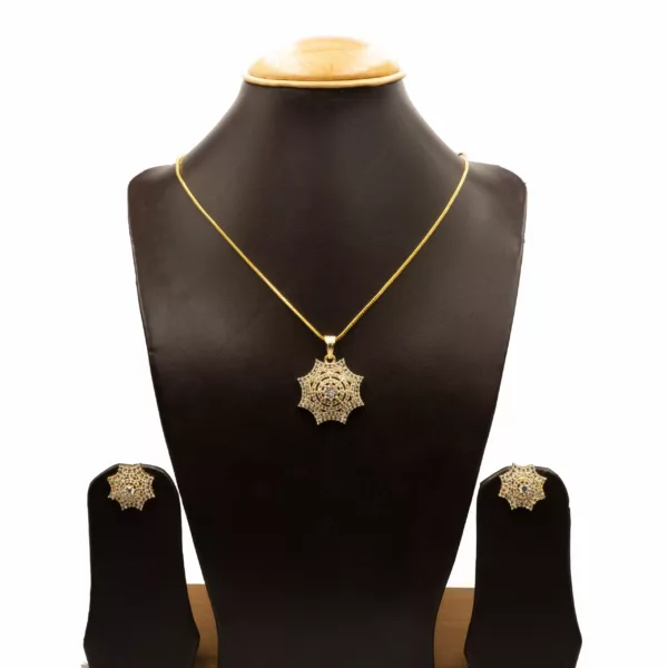 PS-2207004 - Gold Plated American Diamond Contemporary Pendant Set