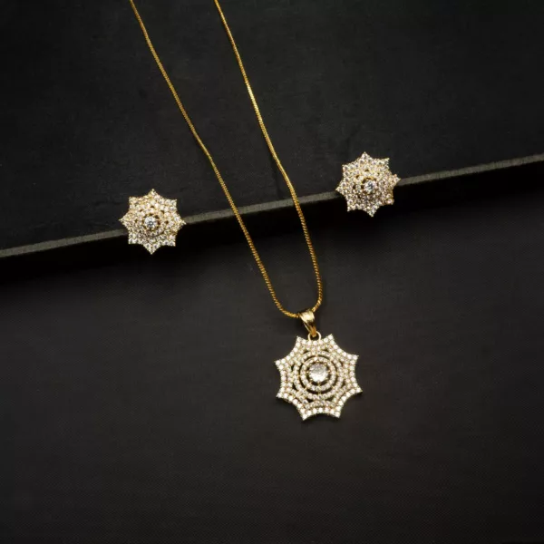 PS-2207004 - Gold Plated American Diamond Contemporary Pendant Set