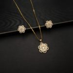 PS-2207005 - American Diamond Contemporary Flower Gold Plated Pendant Set