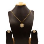 PS-2207005 - American Diamond Contemporary Flower Gold Plated Pendant Set