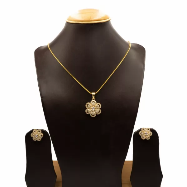 PS-2207005 - American Diamond Contemporary Flower Gold Plated Pendant Set