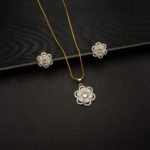 PS-2207006 - American Diamond Contemporary Flower White Pendant Set