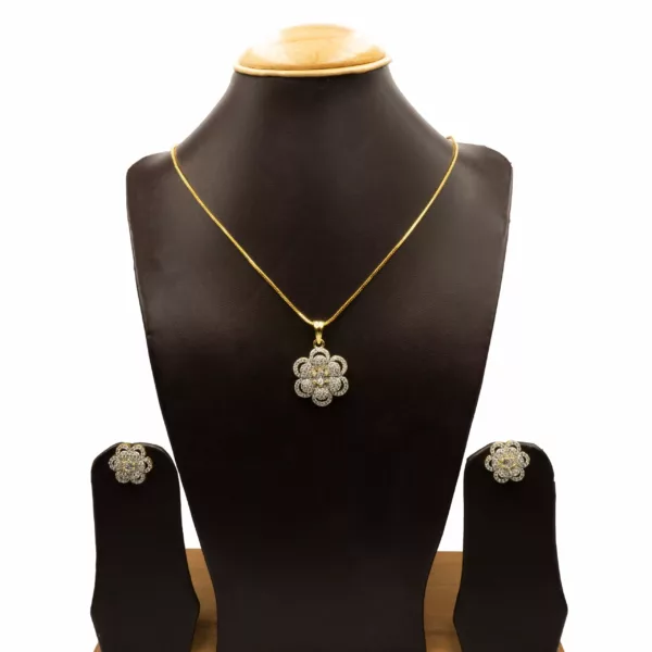 PS-2207006 - American Diamond Contemporary Flower White Pendant Set