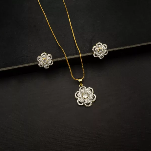 PS-2207006 - American Diamond Contemporary Flower White Pendant Set