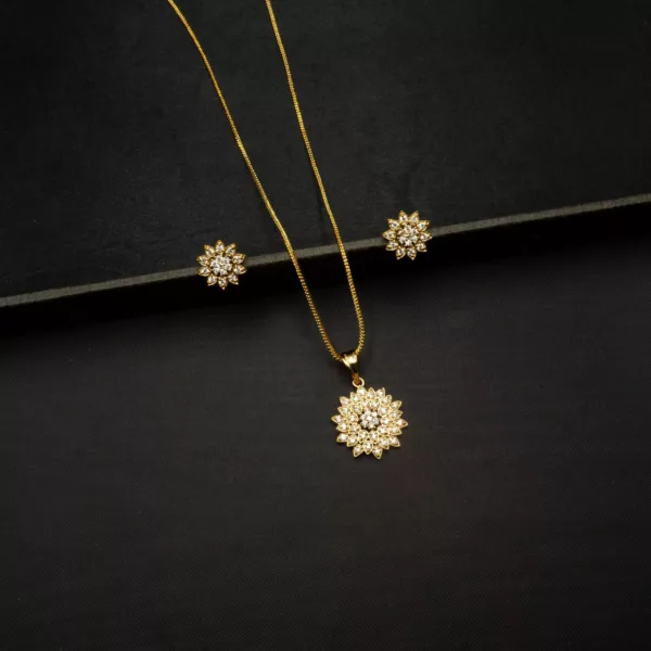 PS-2207007 - Gold Plated Contemporary Flower AD Pendant Set