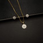 PS-2207008 - White Gold Plated Contemporary Flower AD Pendant Set