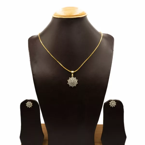 PS-2207008 - White Gold Plated Contemporary Flower AD Pendant Set