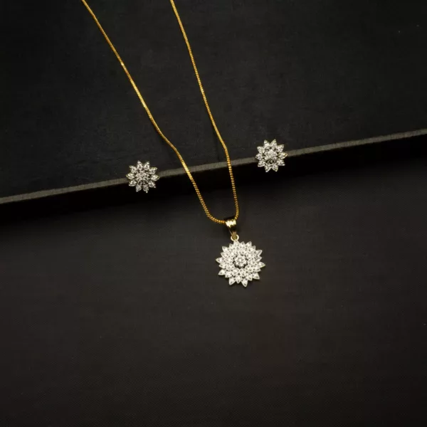 PS-2207008 - White Gold Plated Contemporary Flower AD Pendant Set