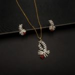 PS-2208002 - American Diamond Ruby Studded Pendant Set