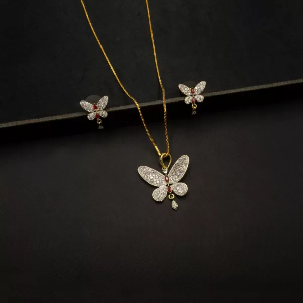 PS-2208004 - American Diamond Contemporary Butterfly Pendant Set
