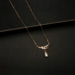 CH-2210001 - American Diamond Rose Gold Contemporary Pearl Drop Necklace