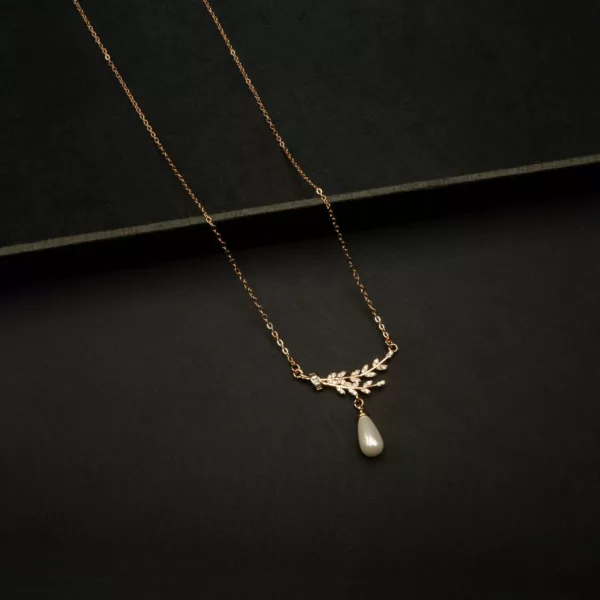 CH-2210001 - American Diamond Rose Gold Contemporary Pearl Drop Necklace