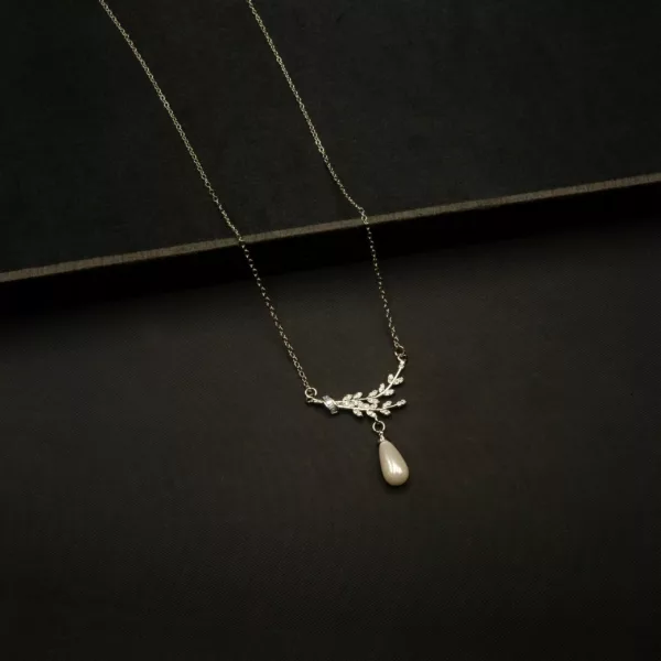 CH-2210002 - American Diamond White Gold Contemporary Pearl Drop Necklace