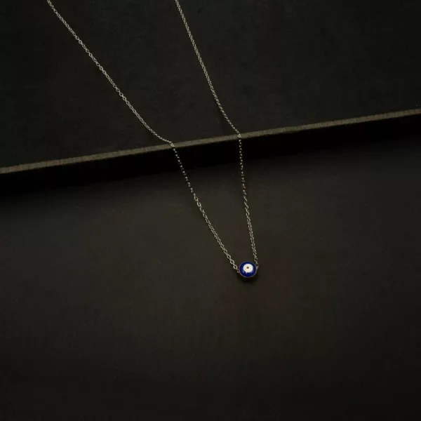 CH-2210007 - Silver Plated Double Sided Small Evil Eye Necklace