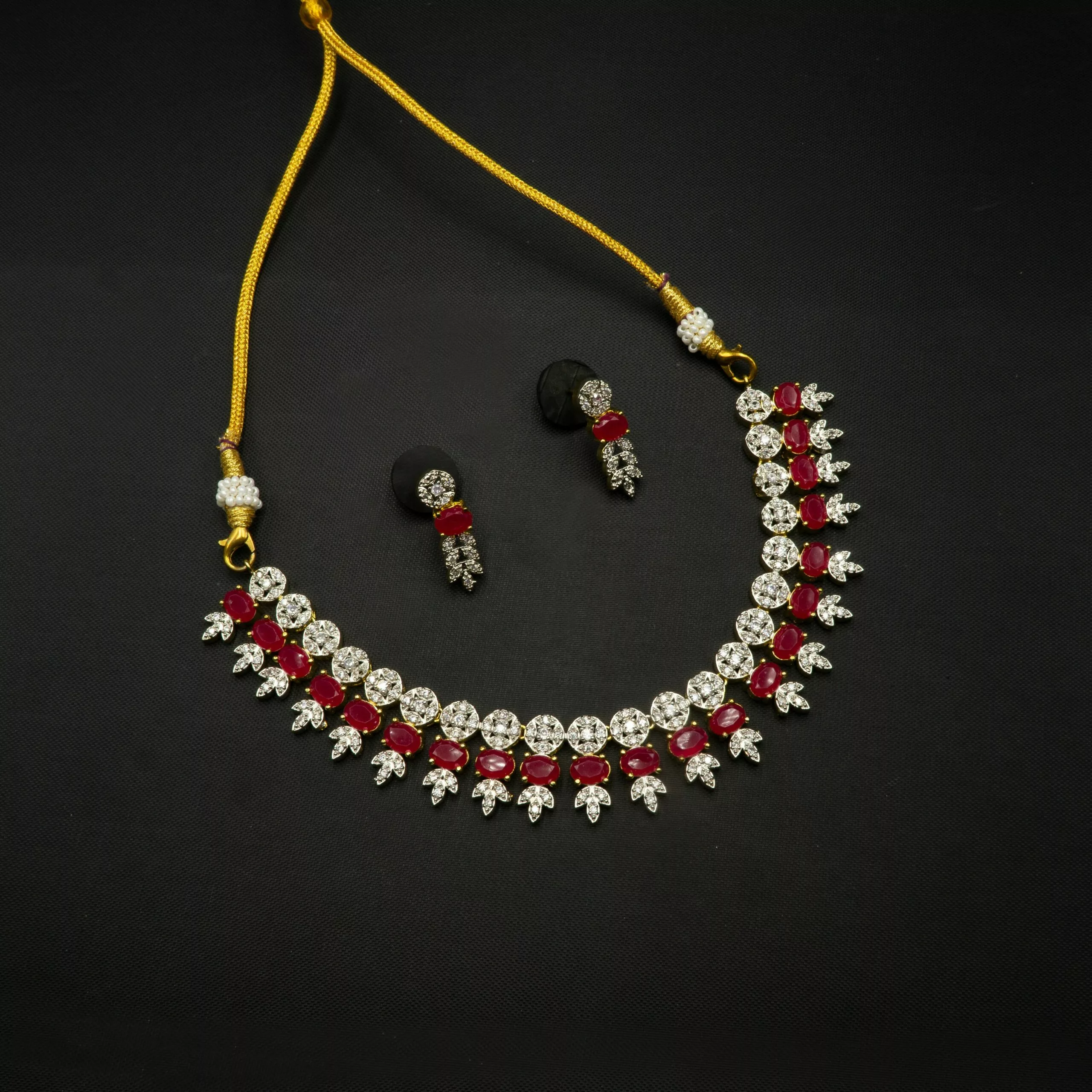 NS-2210001 - American Diamond Radiant Ruby Collar Necklace Set NS-2210001 - American Diamond Radiant Ruby Collar Necklace Set