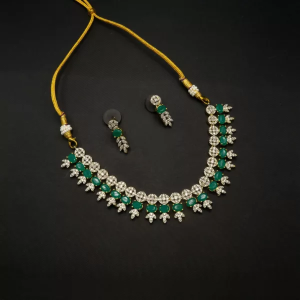 NS-2210002 - American Diamond Elegant Emerald Collar Necklace Set